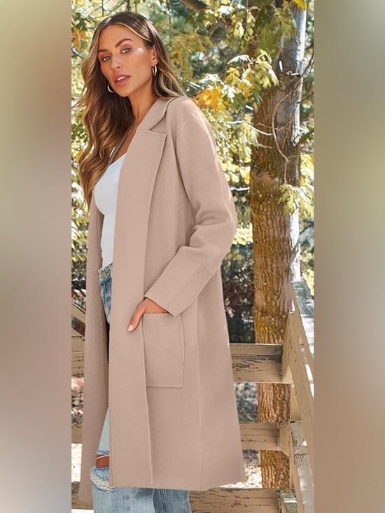 Sweaters - Long Open Front Heavier weight Sweater Cardigan in Soft Beige